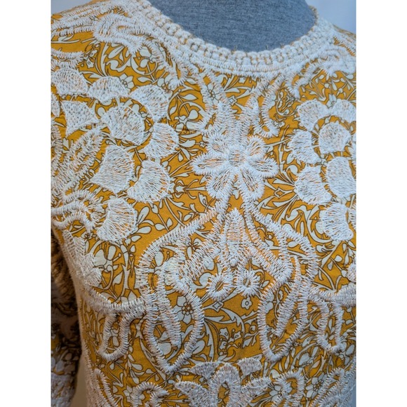 Solitaire Yellow Floral‎ S Boho Cottagecore Sweet Lace Blouse Top 3/4 Sleeve Top - Picture 3 of 9